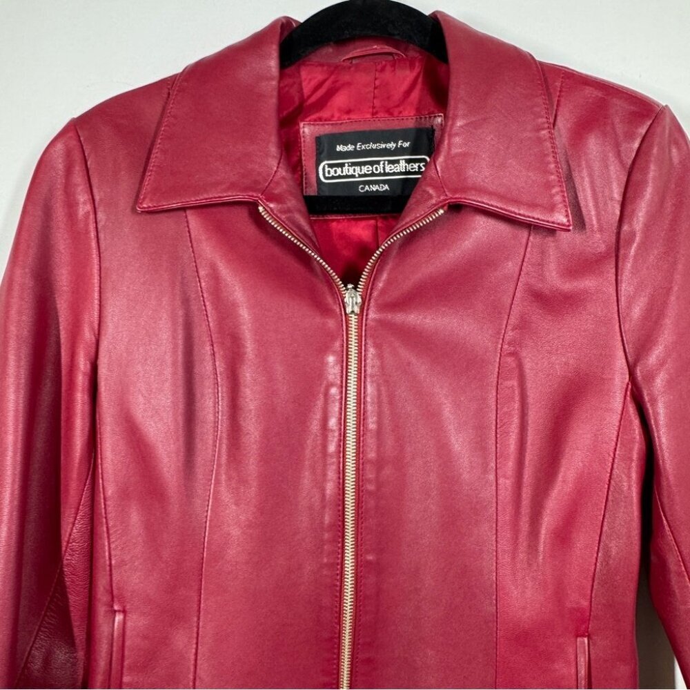 Boutique of Leathers Canada Burgundy Red Genuine Leather Zip Moto Jacket Small - Picture 3 of 15